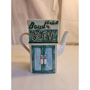 Vintage Salad Bowl and Bowling Ally Teapot Vegetables Bowling Ball Pin Kitschy